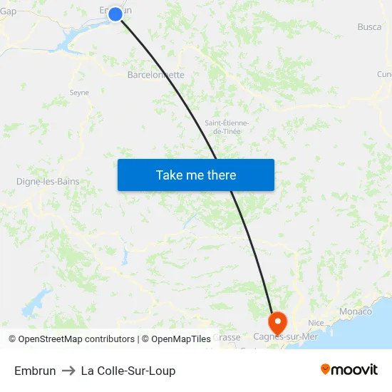 Embrun to La Colle-Sur-Loup map