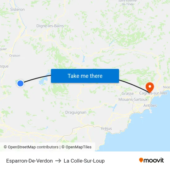Esparron-De-Verdon to La Colle-Sur-Loup map