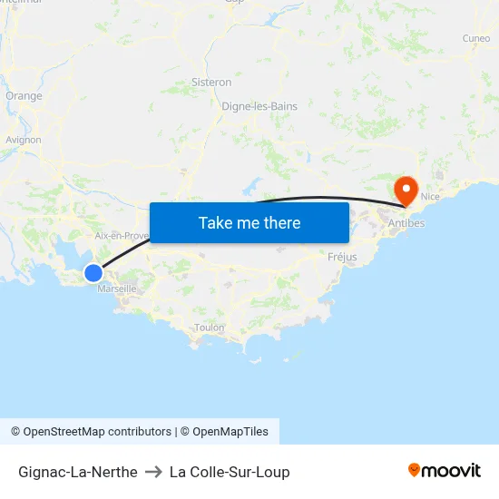 Gignac-La-Nerthe to La Colle-Sur-Loup map