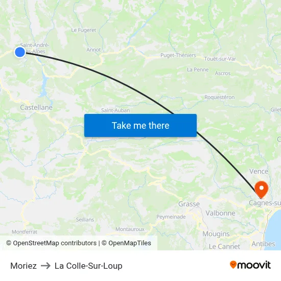 Moriez to La Colle-Sur-Loup map