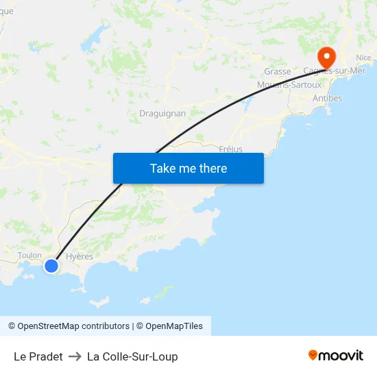 Le Pradet to La Colle-Sur-Loup map