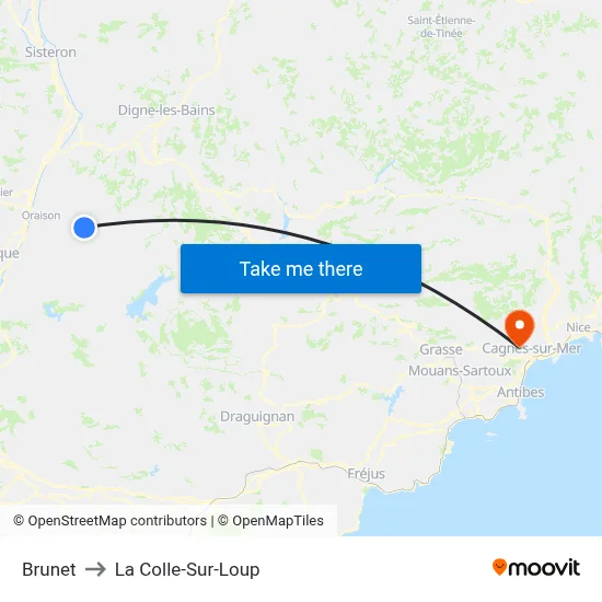 Brunet to La Colle-Sur-Loup map