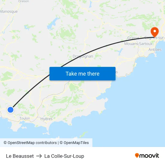 Le Beausset to La Colle-Sur-Loup map