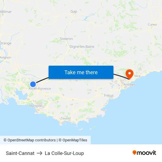 Saint-Cannat to La Colle-Sur-Loup map