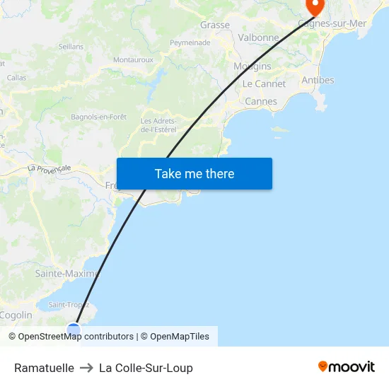 Ramatuelle to La Colle-Sur-Loup map