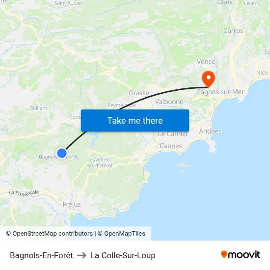 Bagnols-En-Forêt to La Colle-Sur-Loup map
