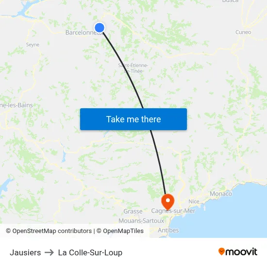 Jausiers to La Colle-Sur-Loup map