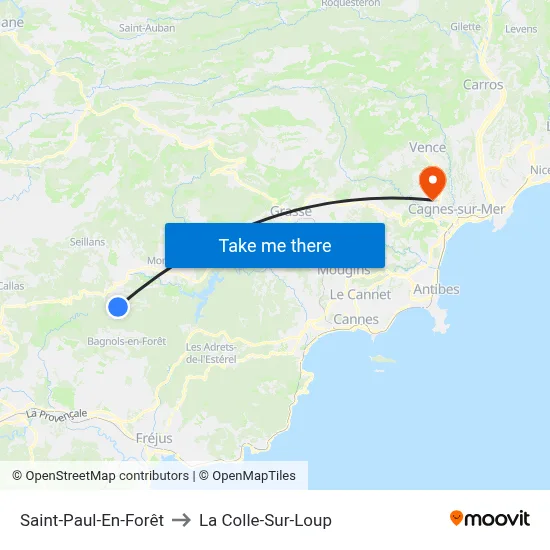 Saint-Paul-En-Forêt to La Colle-Sur-Loup map