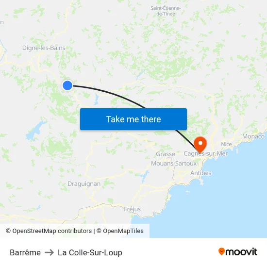 Barrême to La Colle-Sur-Loup map