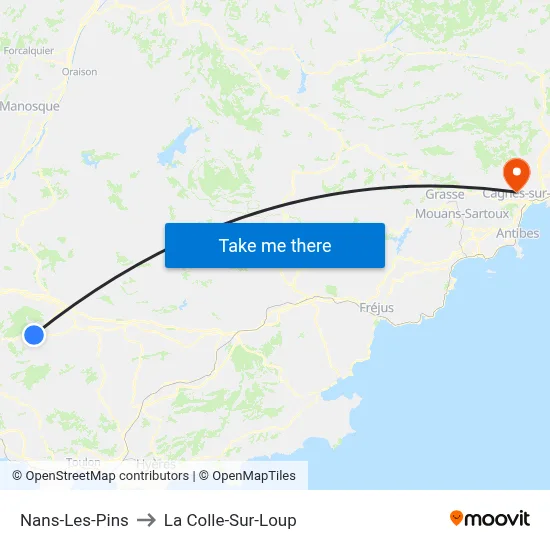Nans-Les-Pins to La Colle-Sur-Loup map