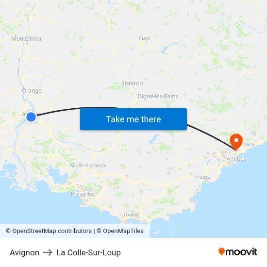 Avignon to La Colle-Sur-Loup map