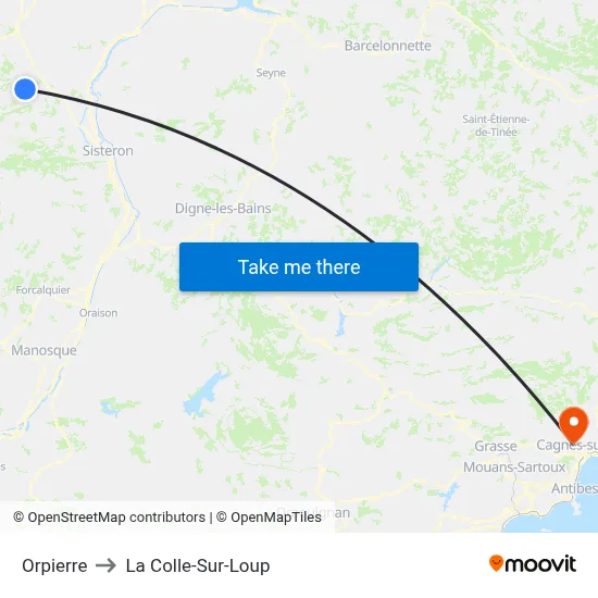 Orpierre to La Colle-Sur-Loup map