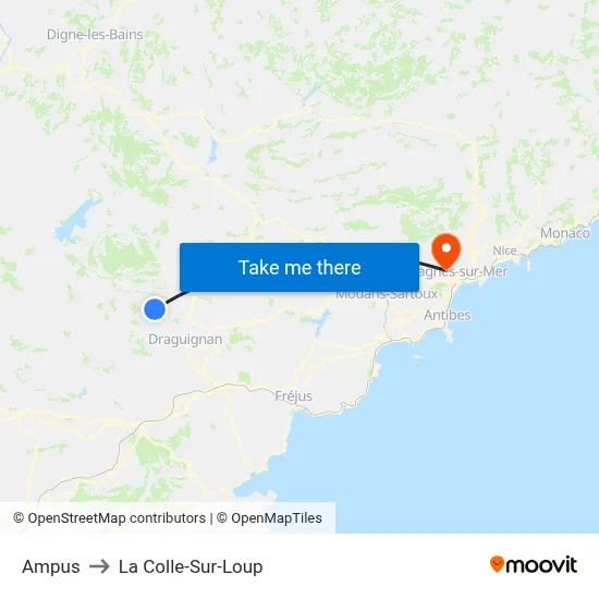 Ampus to La Colle-Sur-Loup map