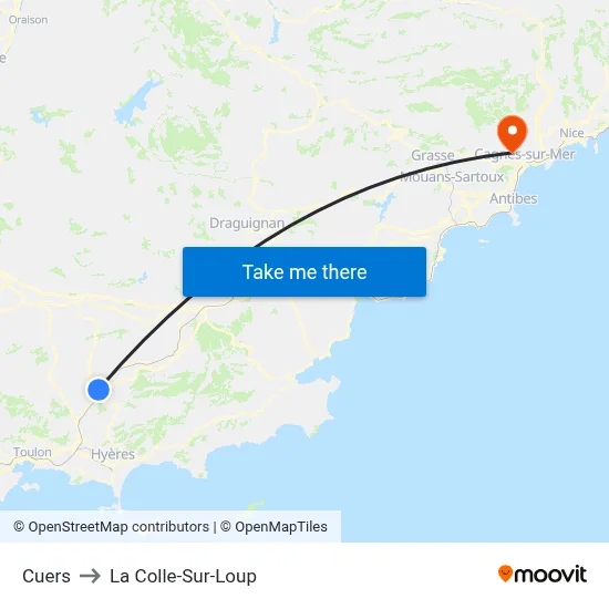 Cuers to La Colle-Sur-Loup map