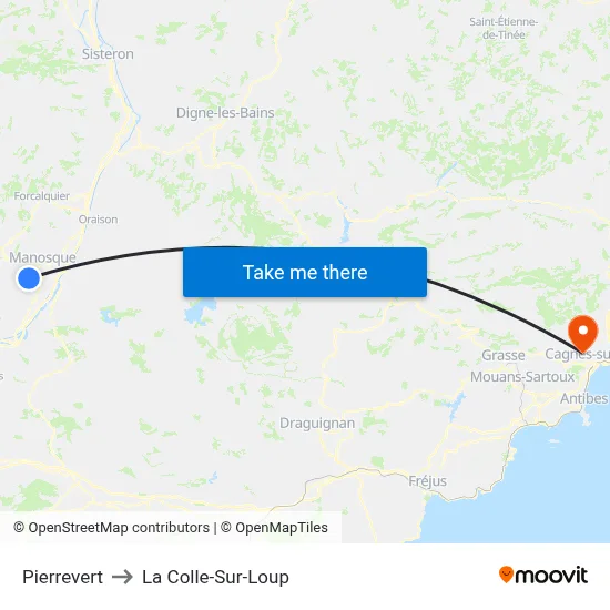 Pierrevert to La Colle-Sur-Loup map