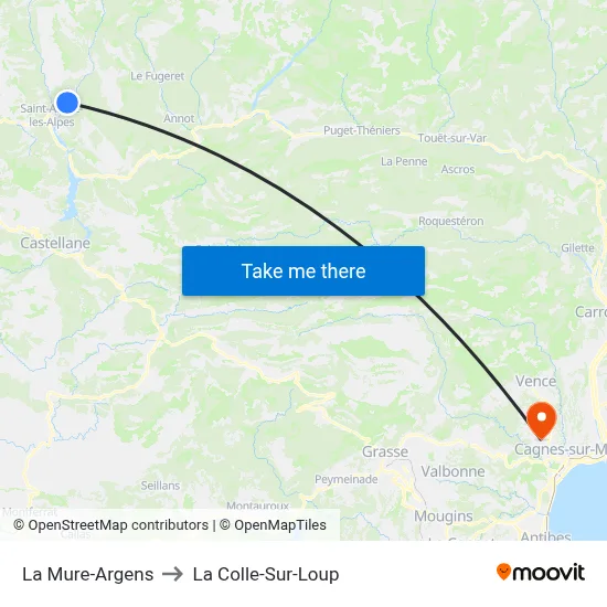 La Mure-Argens to La Colle-Sur-Loup map