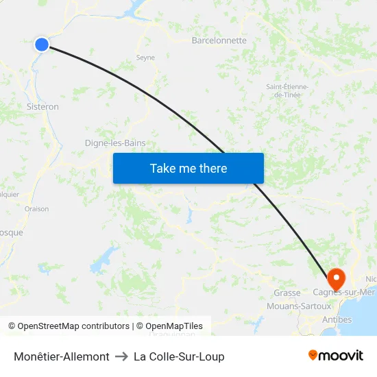 Monêtier-Allemont to La Colle-Sur-Loup map