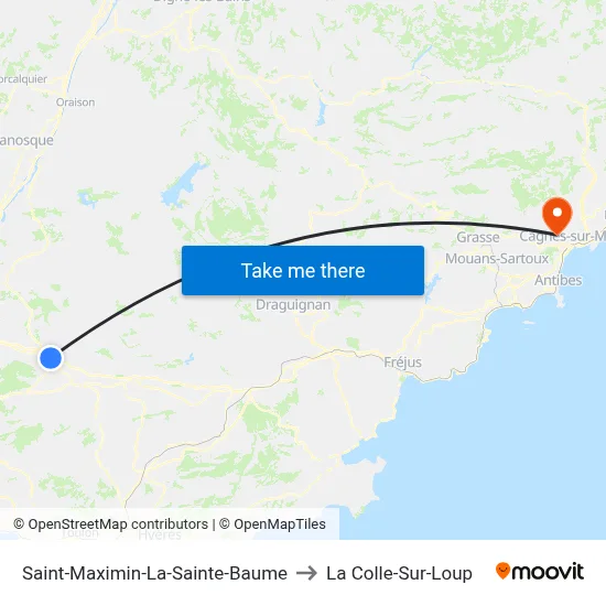 Saint-Maximin-La-Sainte-Baume to La Colle-Sur-Loup map