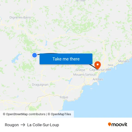 Rougon to La Colle-Sur-Loup map