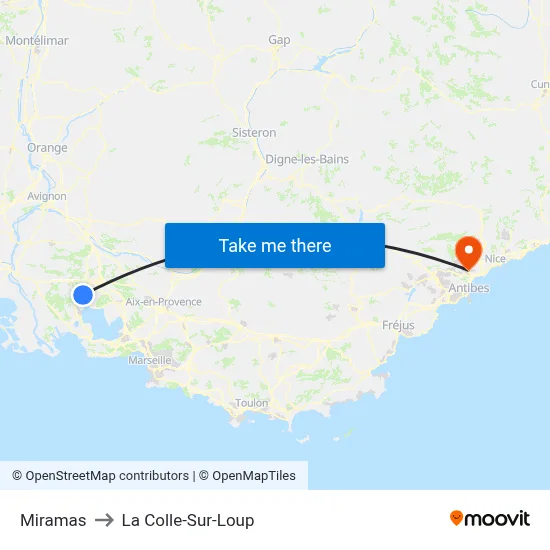Miramas to La Colle-Sur-Loup map