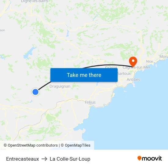 Entrecasteaux to La Colle-Sur-Loup map