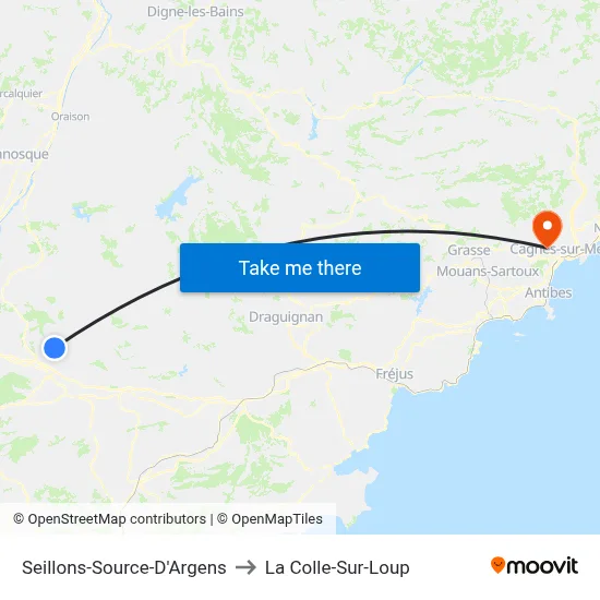 Seillons-Source-D'Argens to La Colle-Sur-Loup map
