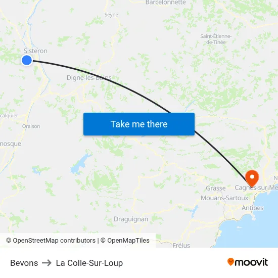 Bevons to La Colle-Sur-Loup map