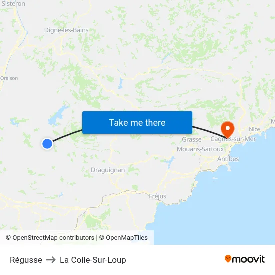 Régusse to La Colle-Sur-Loup map