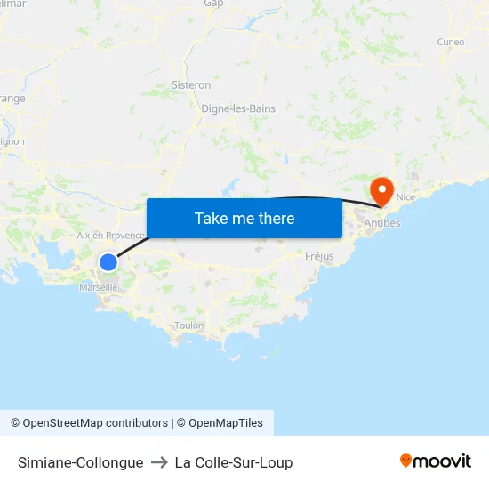 Simiane-Collongue to La Colle-Sur-Loup map