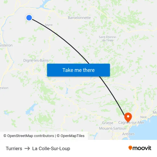 Turriers to La Colle-Sur-Loup map