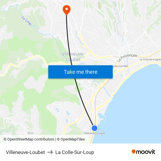 Villeneuve-Loubet to La Colle-Sur-Loup map