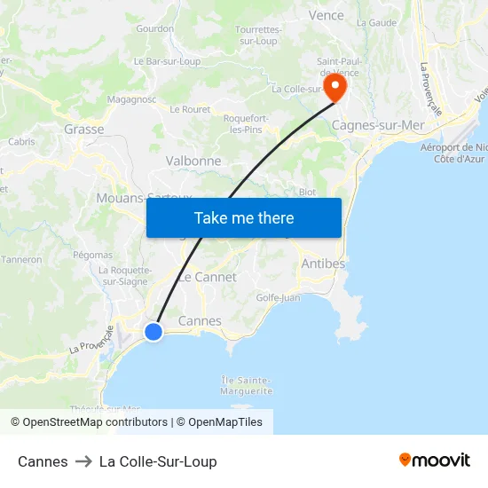 Cannes to La Colle-Sur-Loup map