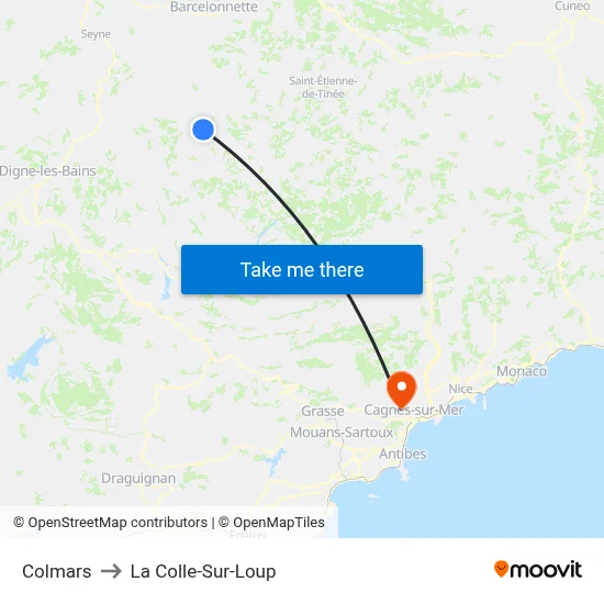 Colmars to La Colle-Sur-Loup map