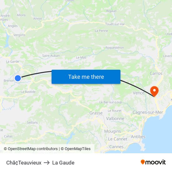 Chã¢Teauvieux to La Gaude map