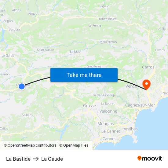La Bastide to La Gaude map