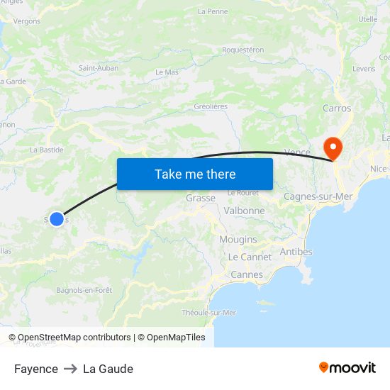 Fayence to La Gaude map