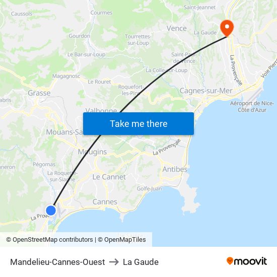 Mandelieu-Cannes-Ouest to La Gaude map