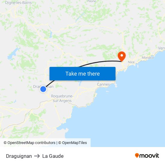 Draguignan to La Gaude map
