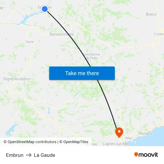 Embrun to La Gaude map