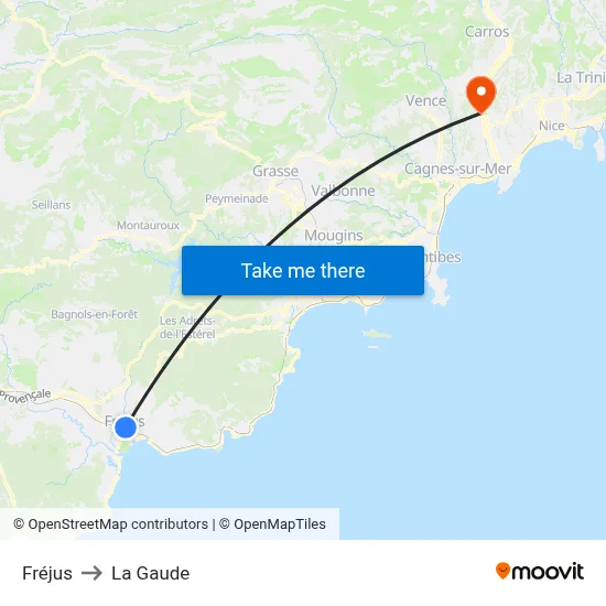 Fréjus to La Gaude map