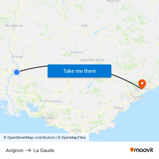 Avignon to La Gaude map