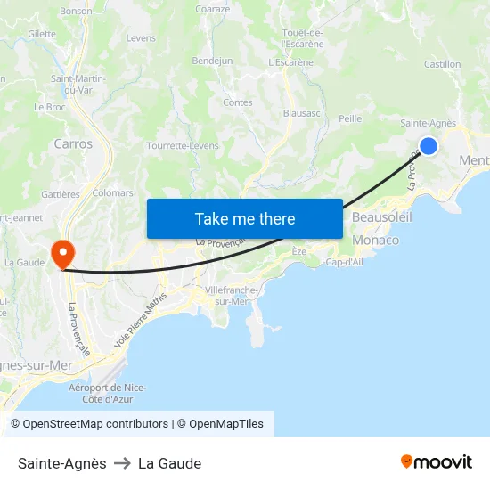 Sainte-Agnès to La Gaude map