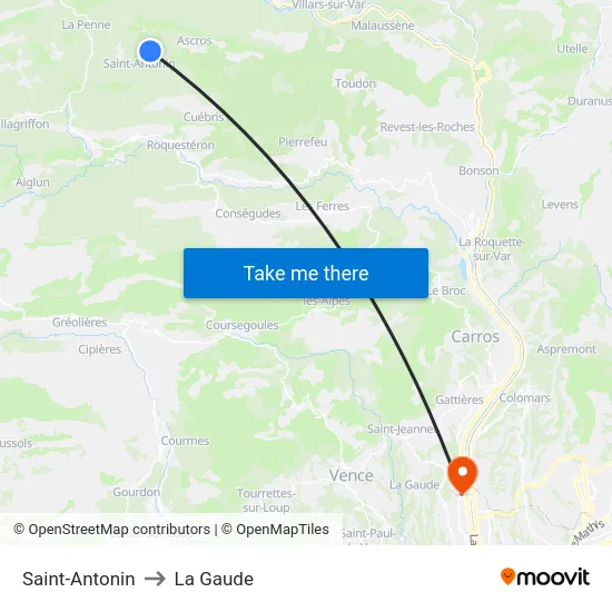 Saint-Antonin to La Gaude map
