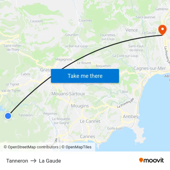 Tanneron to La Gaude map