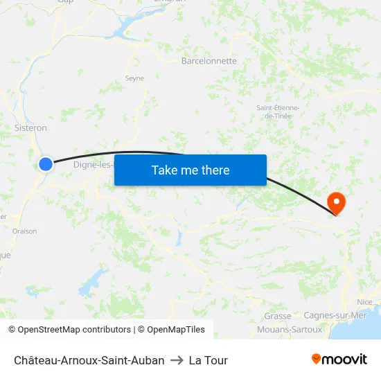 Château-Arnoux-Saint-Auban to La Tour map
