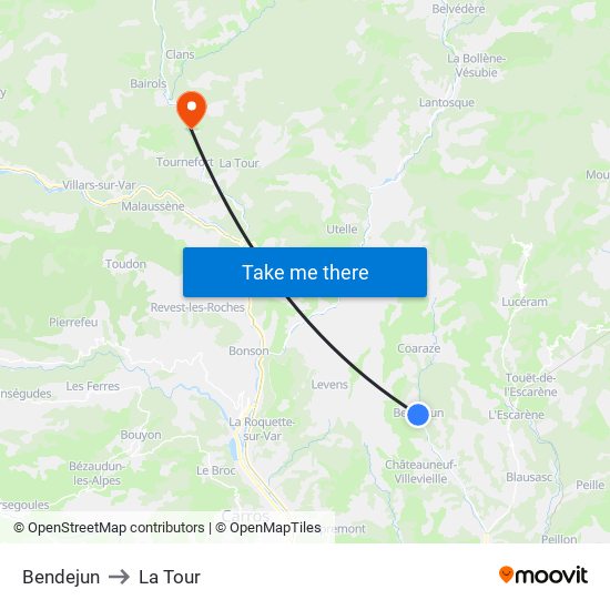 Bendejun to La Tour map