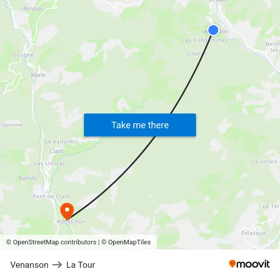 Venanson to La Tour map
