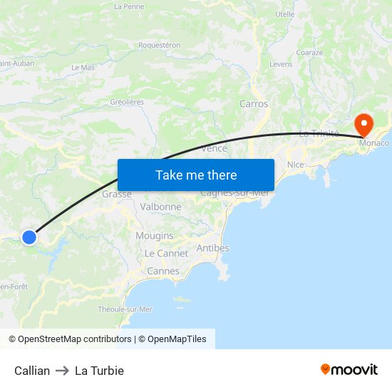 Callian to La Turbie map