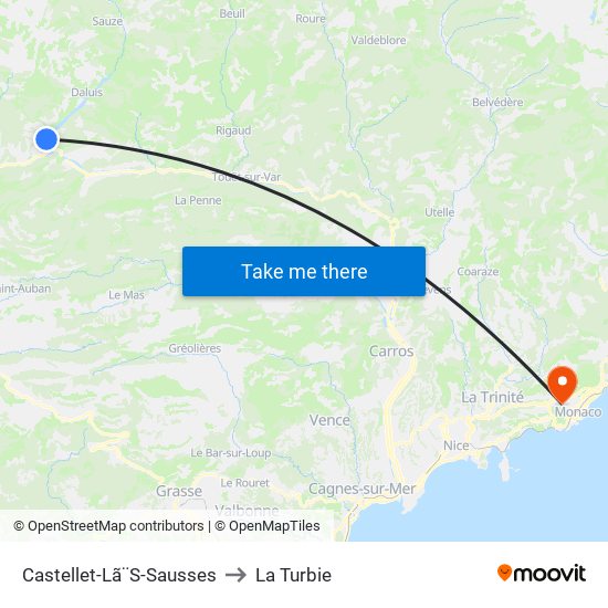 Castellet-Lã¨S-Sausses to La Turbie map