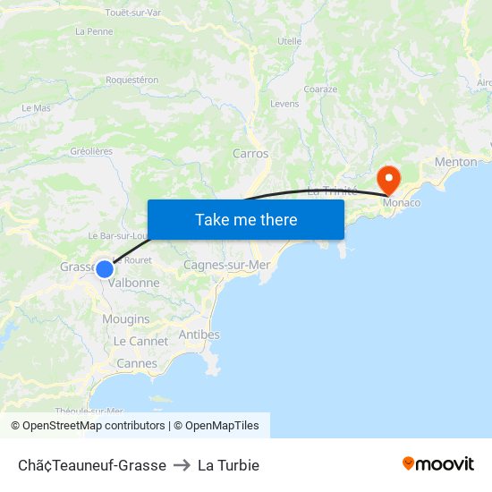 Chã¢Teauneuf-Grasse to La Turbie map